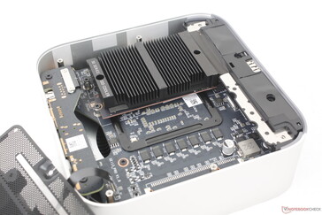 Toz plakası çıkarıldığında çıkarılabilir WLAN modülü ve ısı dağıtıcının altında iki adet M.2 PCIe4 x4 2280 SSD yuvası ortaya çıkar