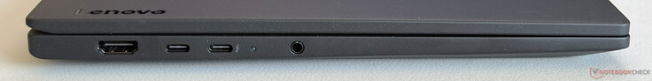 Sol taraf: HDMI 2.1, USB-C 3.2 Gen.1 (5 Gbps, DisplayPort 1.2, Güç Aktarımı), Thunderbolt 4 özellikli USB-C 4.0 (40 Gbps, DisplayPort 2.1, Güç Aktarımı), 3,5 mm stereo