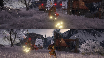 Outward Definitive Edition'da bölünmüş ekranı gösteren bir görsel.