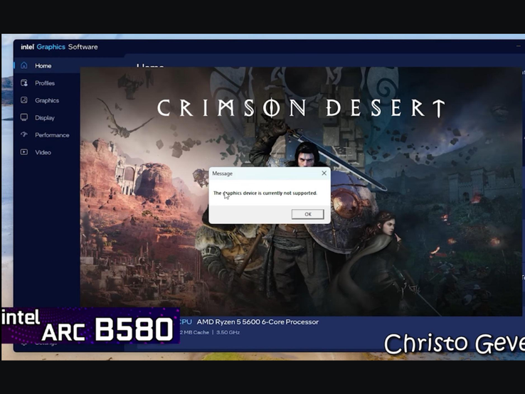 Crimson Desert, Intel Arc B580 üzerinde çalıştırılmaya çalışıldığında 