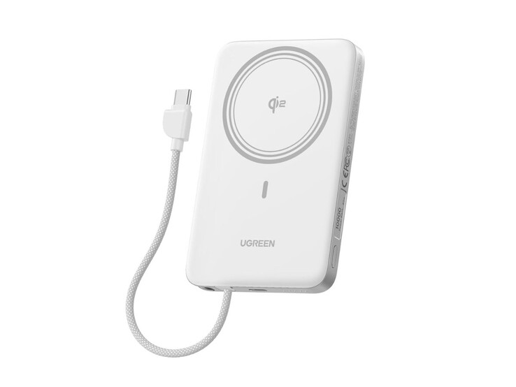 Ugreen MagFlow Air Qi2 Ultra İnce Manyetik Güç Bankası beyaz renkte