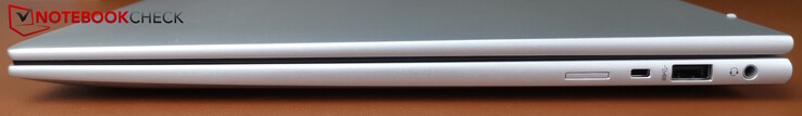 Sağ tarafta: SIM kart yuvası, Kensington yuvası, USB-A (5 Gbps), 3,5 mm kulaklık girişi