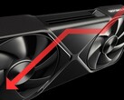 Nvidia RTX 5090 GPU, performans düşüşünü göstermek için aşağı bakan ok ile.