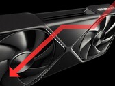 Nvidia RTX 5090 GPU, performans düşüşünü göstermek için aşağı bakan ok ile.