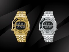 Siyah bir arka plan üzerinde yan yana sergilenen altın renkli Seiko Rotocall HFL003P ve paslanmaz çelik HFL002P modelleri, her ikisi de negatif LCD ekrana, dönebilen fonksiyonel çerçeveye ve entegre paslanmaz çelik bileziğe sahiptir.