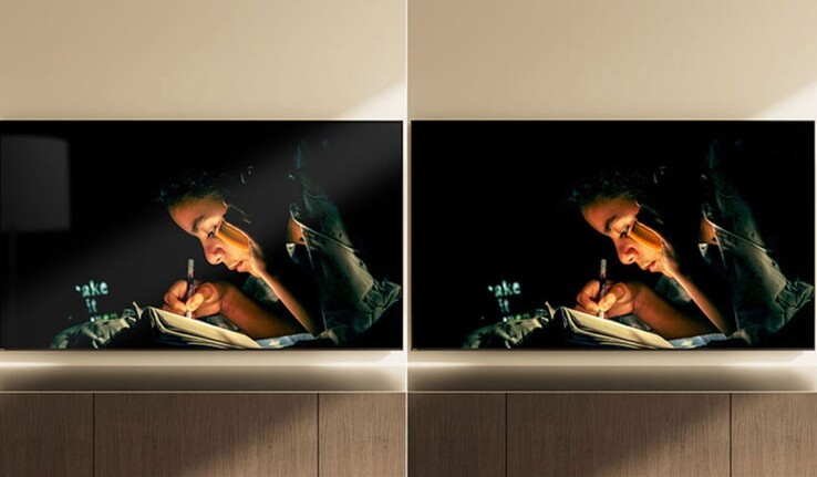 Bravia 9 II HDTV'lerde kullanılan Immersive Black Screen Pro yansıma ve parlama önleyici filmin (R) açıklayıcı örneği.