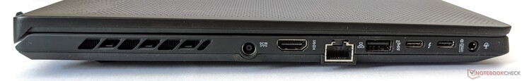 Güç soketi, HDMI 2.0b çıkışı, Gigabit Ethernet bağlantı noktası, bir adet USB-A 3.2 Gen 2 bağlantı noktası, bir adet Thunderbolt 4 bağlantı noktası, bir adet USB-C 3.2 Gen 2 bağlantı noktası (DP 1.4 ve PD 3.0 desteği ile), 3.5 kombinasyonu -mm kulaklık/mikrofon jakı