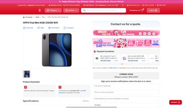 Oppo Pad Mini için CellphoneS listelemesinde yalnızca tek bir yapılandırma yer alıyor: 8GB RAM ve 256GB depolama alanı