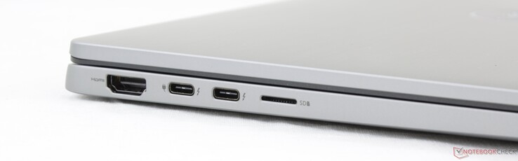 Left: HDMI 2.0, 2x USB Type-C w/ Thunderbolt 3, MicroSD reader