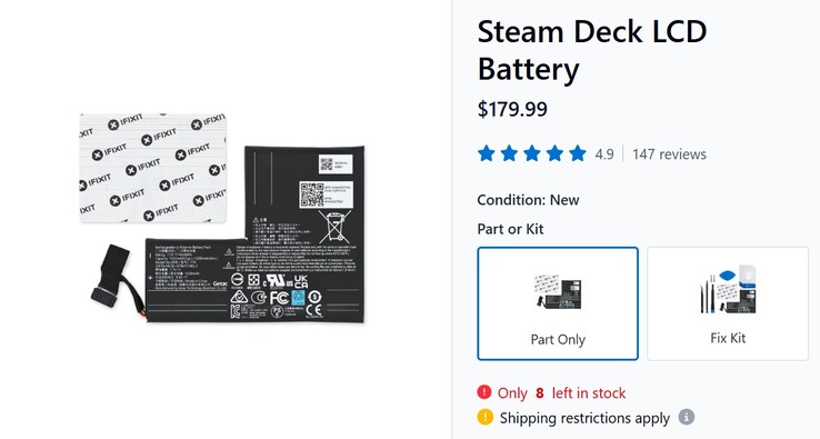 iFixit'te listelenen Steam Deck LCD pili.