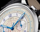 Timex Marlin Neo Classic Chronograph saatinin krem rengi kadranının yakın çekimi; kadran üzerinde mavi ibreler ve Arap rakamları, kırmızı takimetre işaretleri ve dış kenar boyunca mavi telemetre ölçeği yer almaktadır.