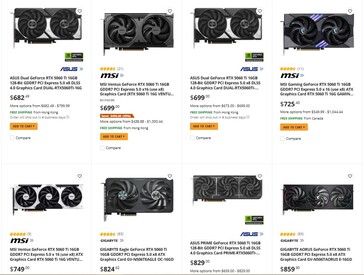 Newegg'de RTX 5060 Ti 16 GB fiyatı. (Resim kaynağı: Newegg)