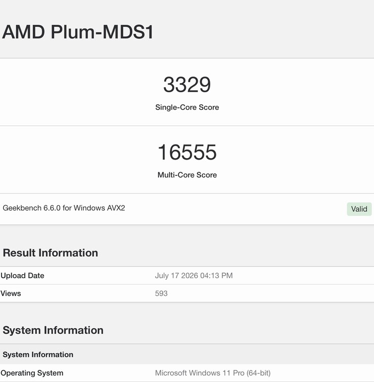 Resim, sızdırılan Zen 6 mühendislik örneğinin Geekbench 6 listesini göstermektedir.