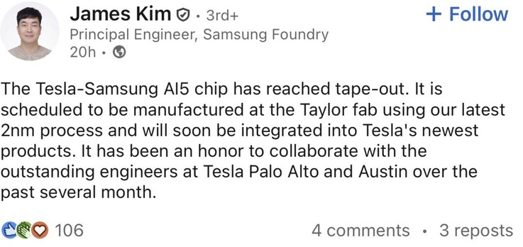 Samsung Tesla AI5 yongası