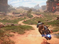 Star Wars Outlaws filminde Kay Vess'i speeder'ı üzerinde gösteren bir görüntü.