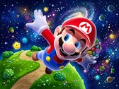 super Mario Galaxy temalı fonda uçan 3D Mario