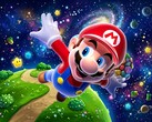 super Mario Galaxy temalı fonda uçan 3D Mario