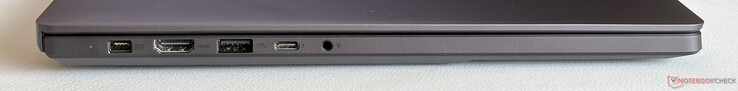 Sol: Güç, HDMI 2.1 FRL, USB-A 3.2 Gen.2 (10 Gbps), Thunderbolt 4 özellikli USB-C 4.0 (40 Gbps, DisplayPort, Power Delivery), 3,5 mm stereo