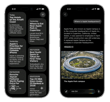 Görünüşe göre Apple, konuşmaların bir listesini (solda) ve ChatGPT benzeri bir sohbet robotunu içeren yepyeni bir Siri uygulamasını piyasaya sürmeyi planlıyor.