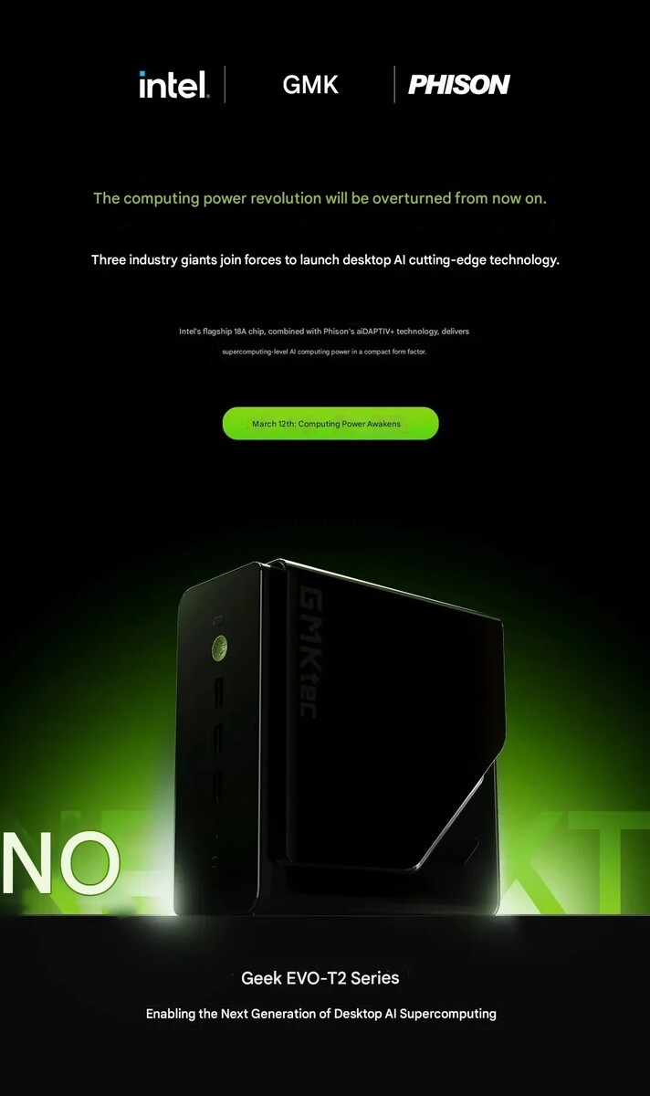 GMKtec Evo-T2 mini PC, Intel'in Panther Lake CPU'larına sahip olacak.