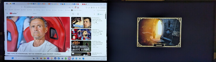 Resim-resim: Aynı monitörde sol tarafta mini PC üzerinden YouTube, sağ tarafta oyun dizüstü bilgisayarı üzerinden Diablo 2