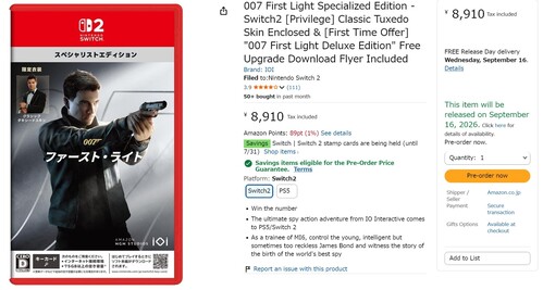 007 First Light Switch 2'nin çıkış tarihi Amazon Japonya'da açıklandı