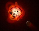 Bir protoplanet ve bir ayı gösteren bir sanatçının illüstrasyonu.
