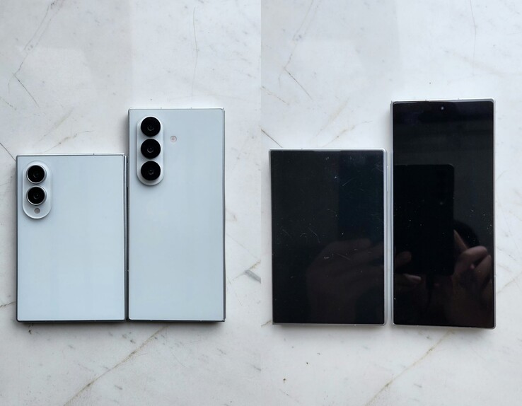 Sızdırılan Galaxy Z Fold 8 (daha geniş model) ve Fold 8 Ultra tasarım modelleri.
