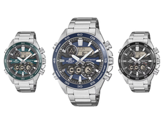 Yeni Casio Edifice ERA-130D serisi saatlerin beyaz bir arka plana karşı görüntüsü.