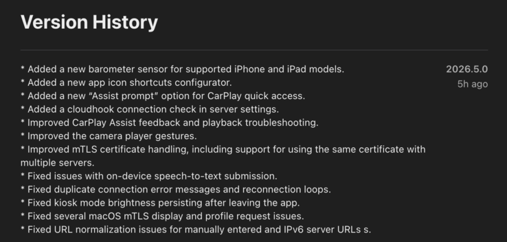 Home Assistant iOS uygulaması sürüm 2026.5 için sürüm notları