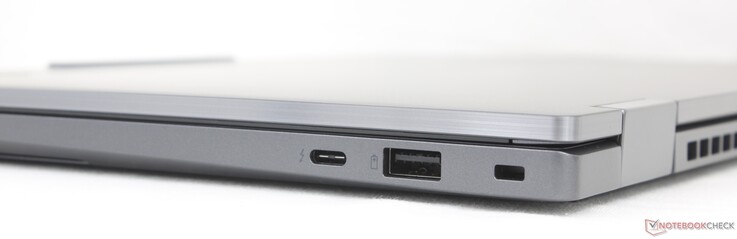 Sağ: USB-C Thunderbolt 4 (DisplayPort 2.1 + Power Delivery (65 W)), USB-A (5 Gbps), Kensington kilidi