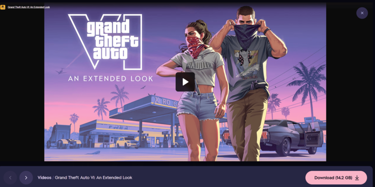GTA 6 için 26 dakikalık "Extended Look" oyun videosu, 14,2 GB boyutunda doğrudan indirilebilir hale geldi.