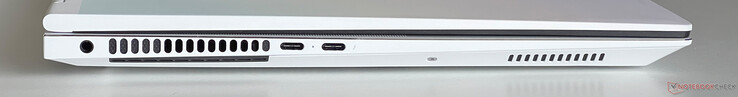 Sol: 3,5 mm ses, USB-C 3.2 Gen.2 (10 GBit/s, DisplayPort ALT modu, Güç Dağıtımı), Thunderbolt 4 ile USB-C 4.0 (40 Gbit/s, DisplayPort ALT modu, Güç Dağıtımı)