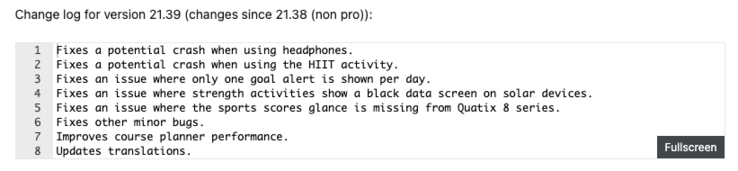 Garmin Fenix 8 beta sürüm 21.39 değişiklik günlüğü