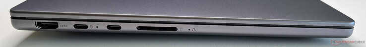Sol: HDMI 2.1, 2x USB-C 4.0 (40 GBit/s, DisplayPort Alt Mode 2.1, Power Delivery 3.0), SD kart okuyucu