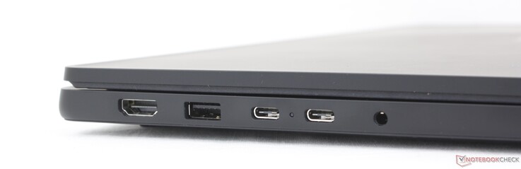 Sol: HDMI (4K60), USB 3.2 Gen. 1, 2x USB-C 3.2 Gen. 2 w/ DisplayPort 1.4 + Güç Dağıtımı, 3,5 mm kulaklık
