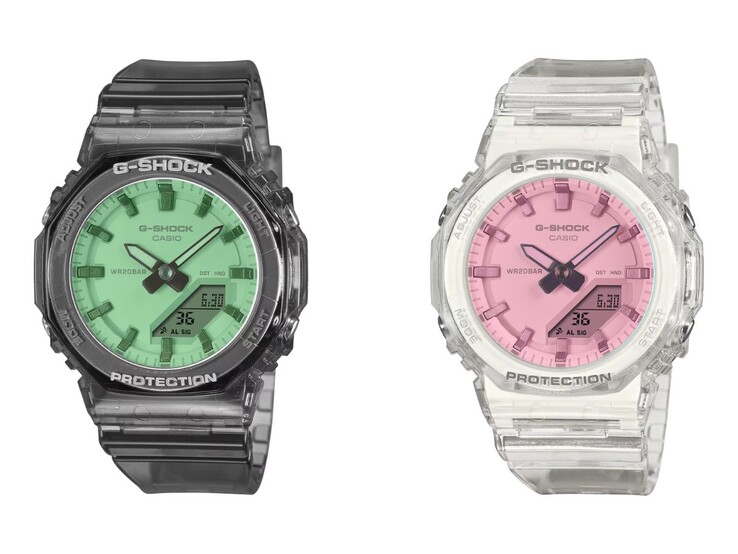 Casio G-Shock GMA-P2100SR-1A (solda) ve GMA-P2100SR-7A (sağda) saatler
