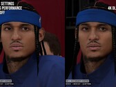 NBA 2K27'de DLSS 5 açık ve kapalıyken karakter görüntülenmesinde görsel fark.