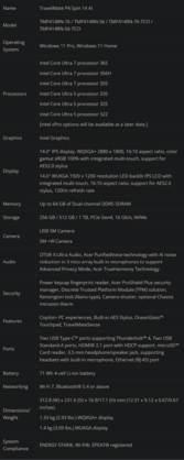 TravelMate P4 Spin 14 AI özellikleri