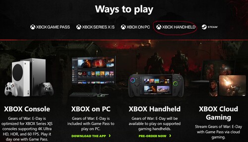Gears of War: E-Day sitesinde görülen Xbox Handheld logosu