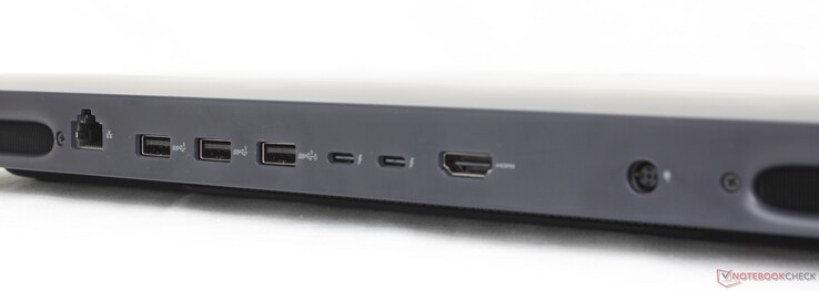 Arka kısım: RJ-45 (5 Gbps), 3x USB-A 3.2 Gen. 1, 2x Thunderbolt 5 w / DisplayPort 2.1 + Güç Dağıtımı, HDMI 2.1, AC adaptörü