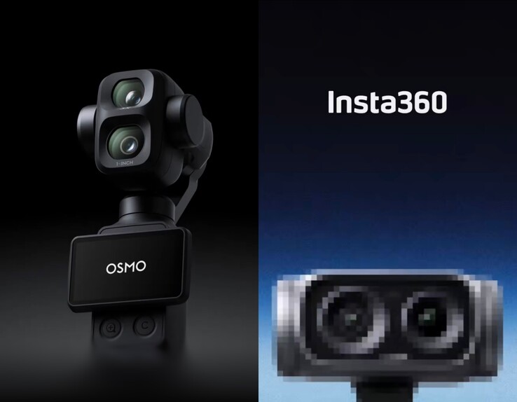 Insta360 Luna Ultra teaser görüntüsünün yanında resmi Osmo Pocket 4P görüntüsü (evet, 