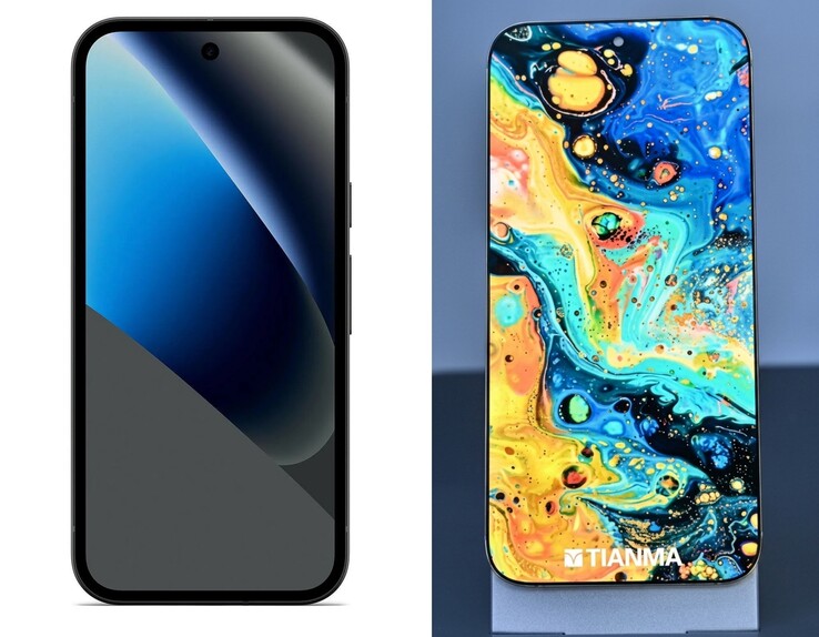 Pixel 10a'nın 4 mm çerçeveleri (solda), 0,35 mm çerçeveli Tianma panelinin yanında (sağda).