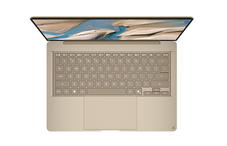 Zenbook A14 (UX3480QA), Arctic Blue, Komodo Coral ve Zabriskie Beige renk seçenekleriyle sunulur; resimde Zabriskie Beige rengi gösterilmektedir.