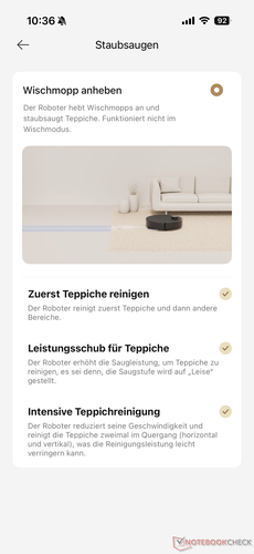 Halı temizliği için ayarlar