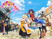 Kadokawa’nın yakında çıkacak olan ücretsiz KonoSuba mobil RPG oyunu için ana görsel.