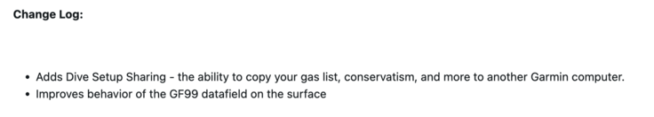 Garmin Descent G2 dalış bilgisayarı için v25.21 yazılımının sürüm notları