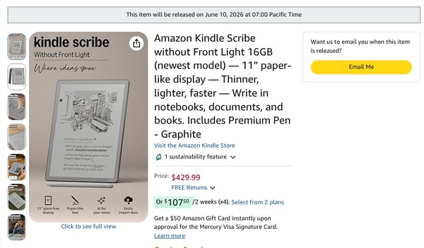 Ön Işıksız Kindle Scribe'ın çıkış tarihi tüm bölgelerde aynıdır.