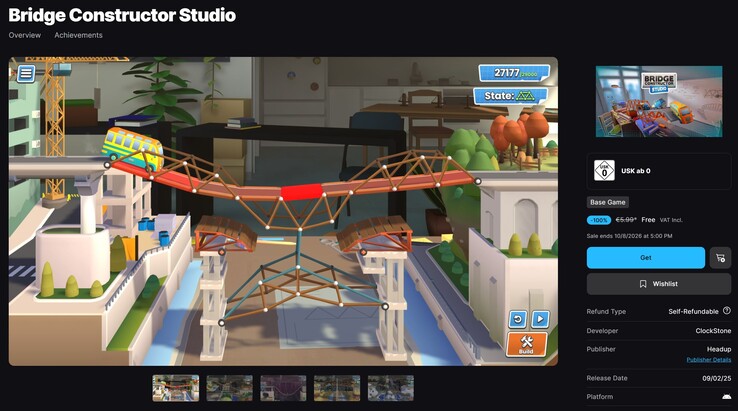 Bridge Constructor Studio Epic Games Store'da ücretsiz.