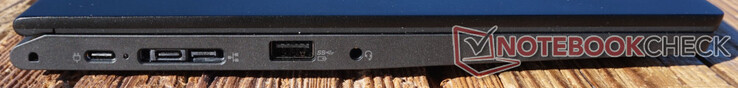 Sol: USB-C (10 Gbps, PD), Lenovo Side Dock (USB-C (10 Gbps, PD) tümleşik), USB-A (10 Gbps, her zaman açık), 3,5 mm jak (kulaklık)